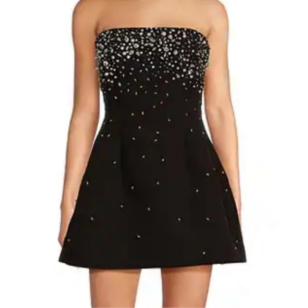 Muse By Marchesa Lennox Crepe Black Jeweled Beaded Strapless Mini Dress size 10